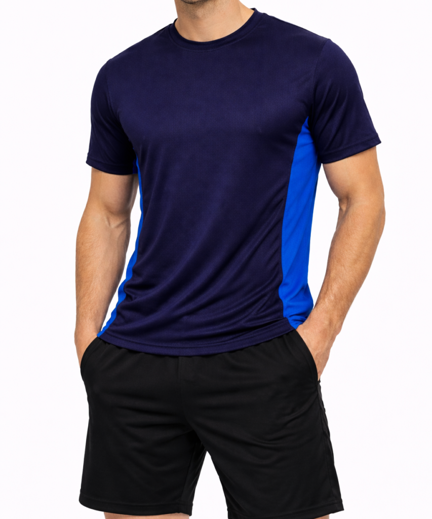 Pakistani manufacturer men’s navy blue polyester sports t-shirt for gym and sportswear bulk supply