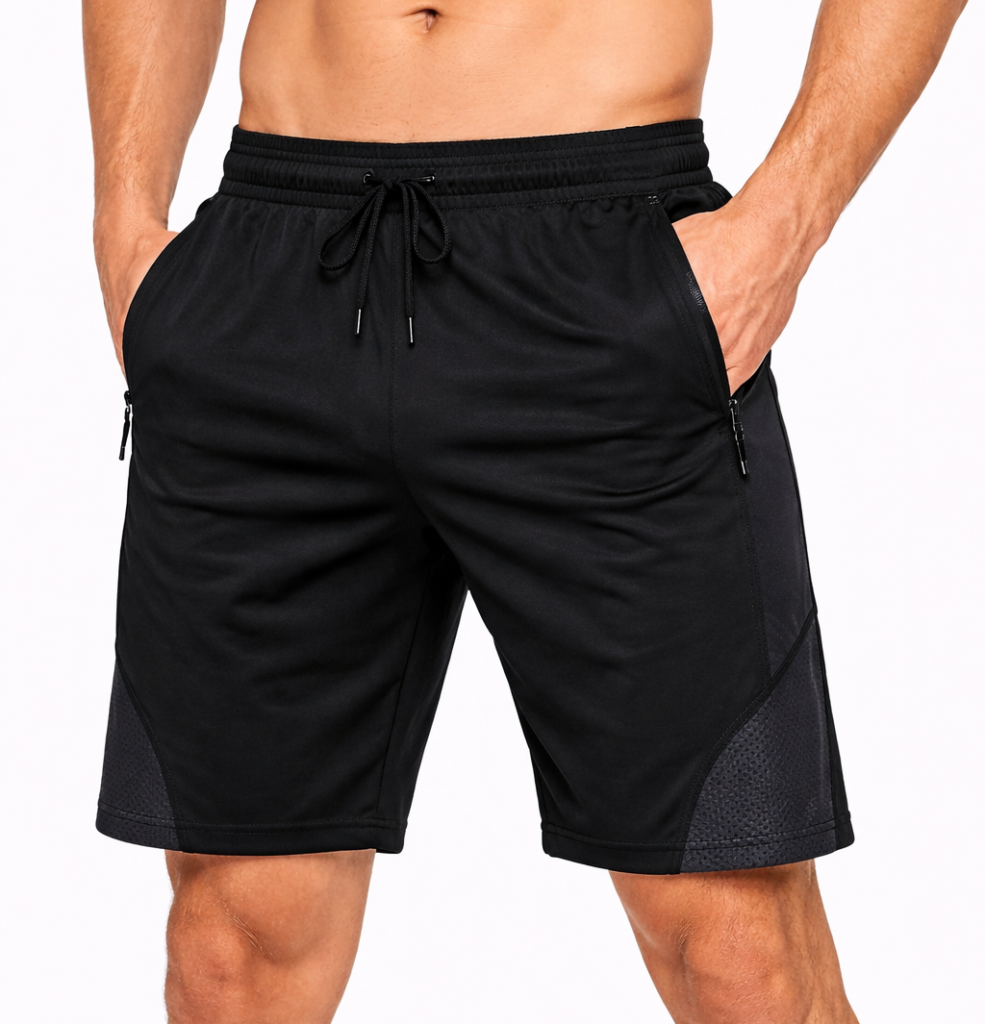 Men black gym shorts for training, running and sports