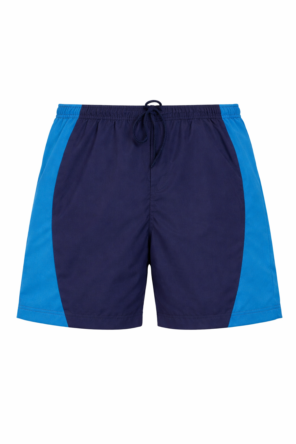 Kids navy school PE shorts with side panels on white background
