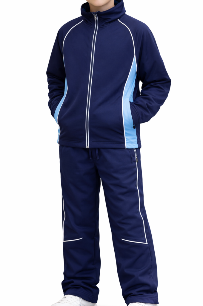 Kids school tracksuit manufacturer Pakistan black green sports tracksuit set