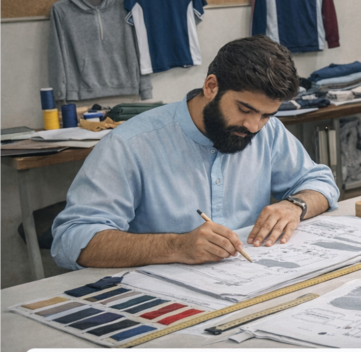 Sportswear sampling process at Starlet International manufacturing facility in Sialkot Pakistan